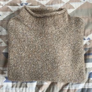Beige neutral cropped sweater wool blend small mock neck